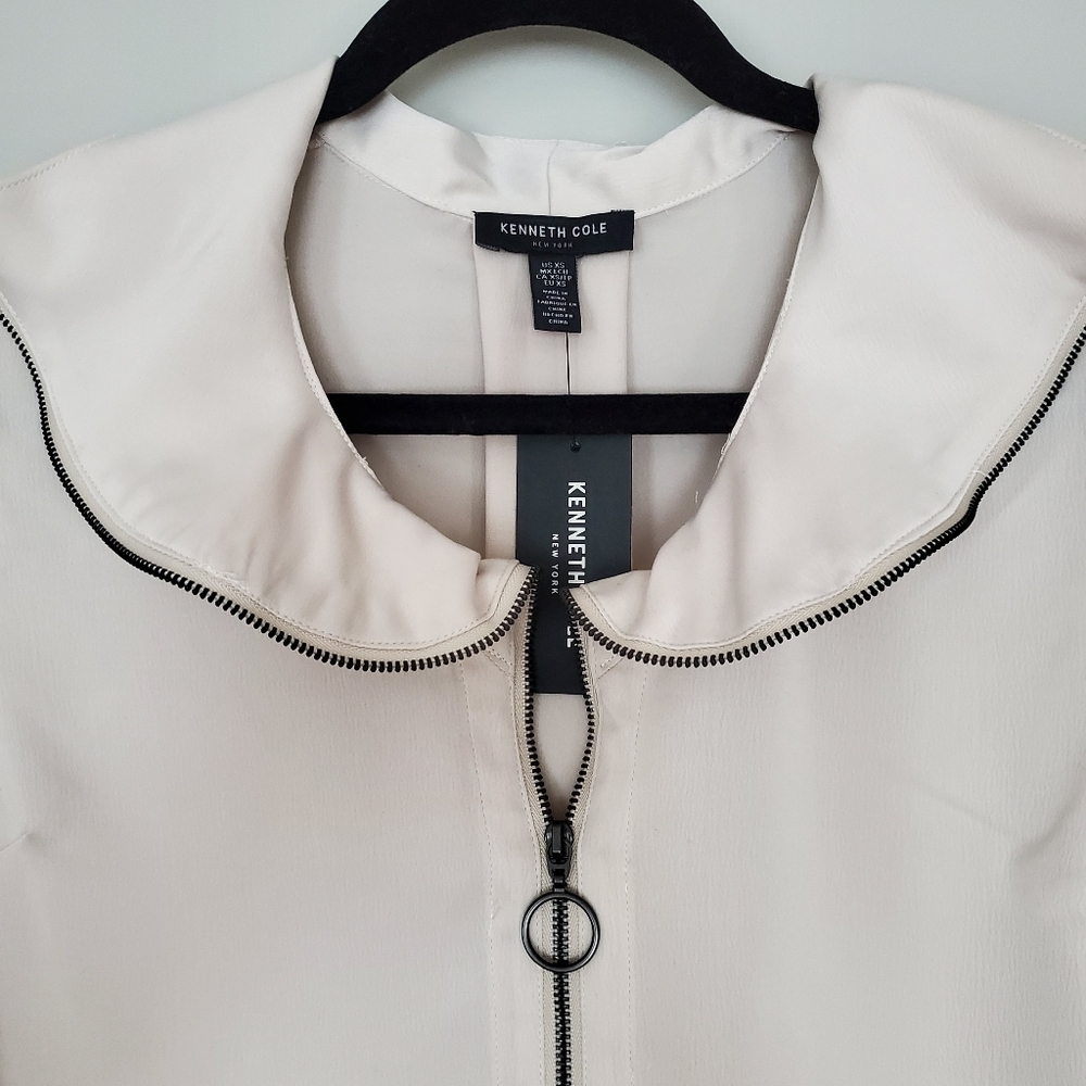 Kenneth Cole Blouse With Zip Flounce in Eggshell - Picture 2 of 14